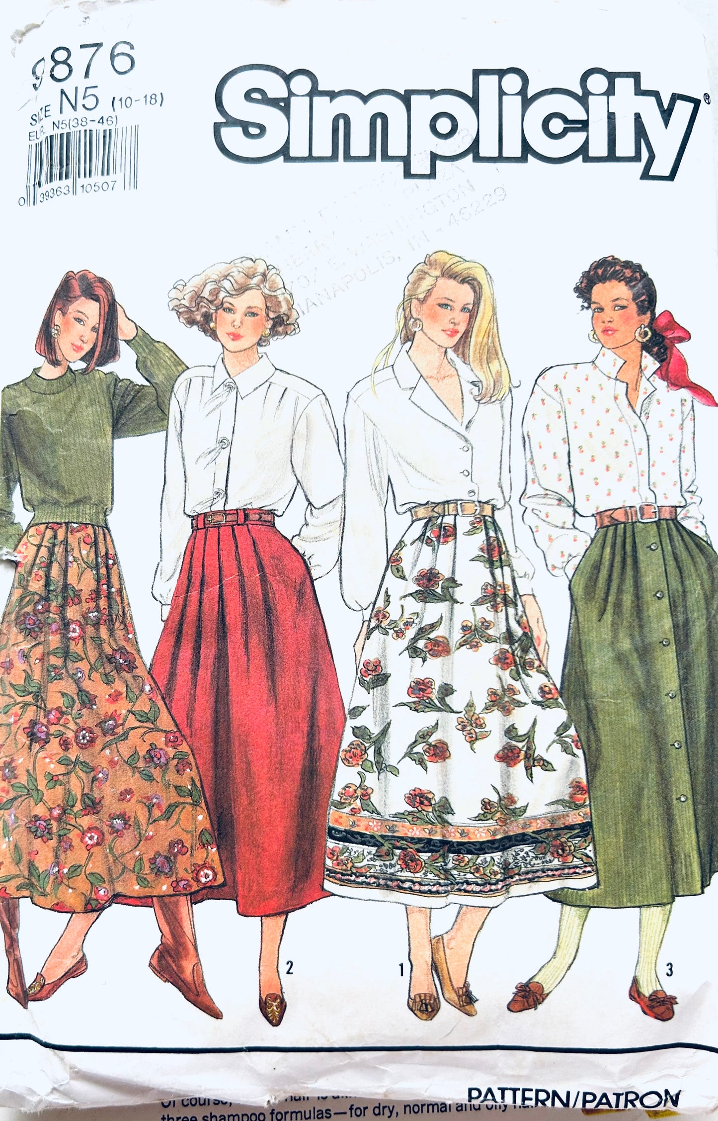 90s Misses Pleated Midi Skirt Button Front Skirts Plus Size Vintage Sewing Pattern Simplicity 9876