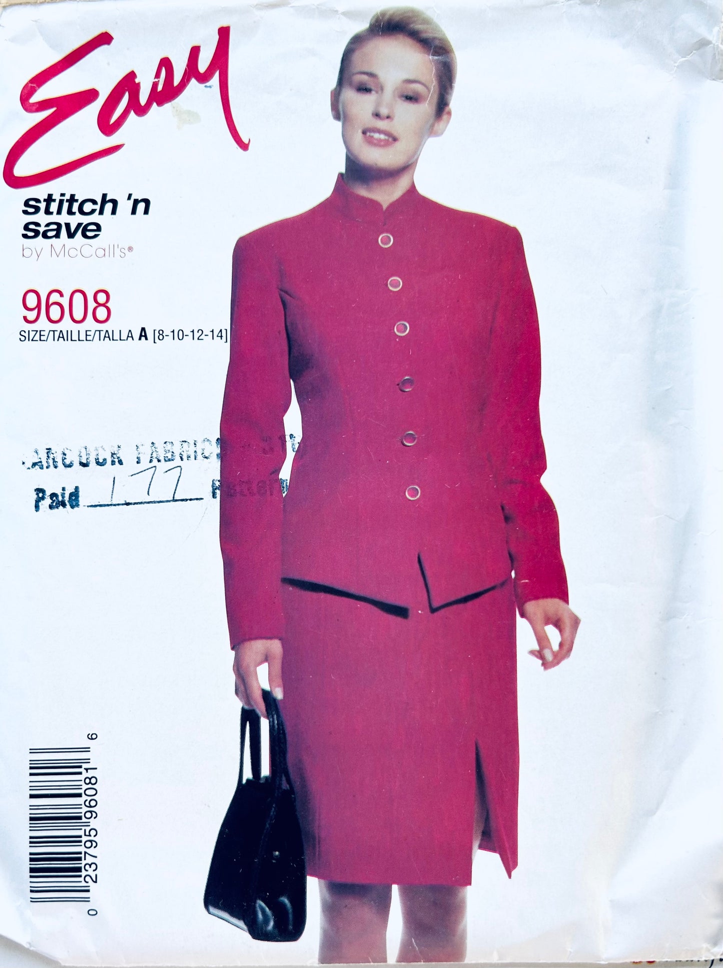 90s Womens Princess Seam Power Suit w/ Straight Skirt & Fitted Jacket Vintage Sewing Pattern EASY McCalls 9608 8 10 12 14
