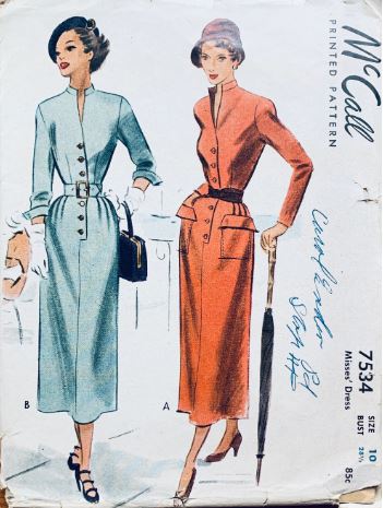 50s Shirtwaist Dress Fitted Dresses w/ Sleeve Variations Petite Vintage Sewing Pattern McCall 7534