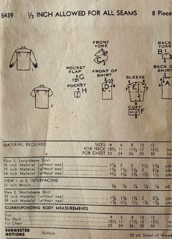 Boys Pullover Geometric Shirt w/ Pockets Vintage Sewing Pattern Advance 5439 Size 6