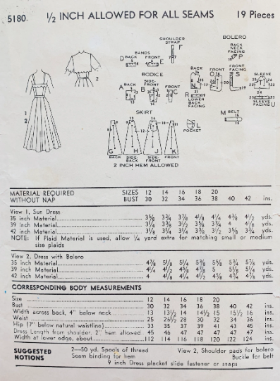50s Summer Dress w/ Scalloped Neckline Tulip Shaped Pockets & Bolero Jacket Petite Sewing Pattern Advance 5180 B30