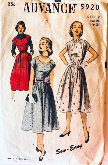 50s Fit N Flare Dress Lucy Style Scoop Neckline Cap Sleeve Jumper Full Skirt EASY Petite Juniors Vintage Sewing Pattern Advance 5920 B28