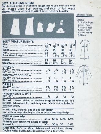 60s A Line Dress w/ Long or Short Sleeves Slit Neckline Geometric Seams Easy Half Size Vintage Sewing Pattern Butterick 3457 B35