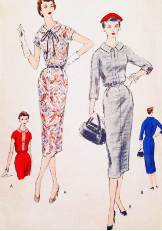 50s Womens Blouson Pintuck Bodice Fitted Dress Petite Vintage Sewing Pattern Vogue 8636 B30