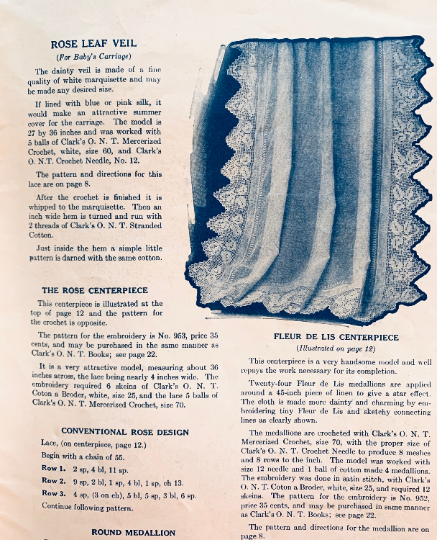 Edwardian Crochet Edgings Patterns for Baby Collars Veil Home Decor & More Pattern Booklet