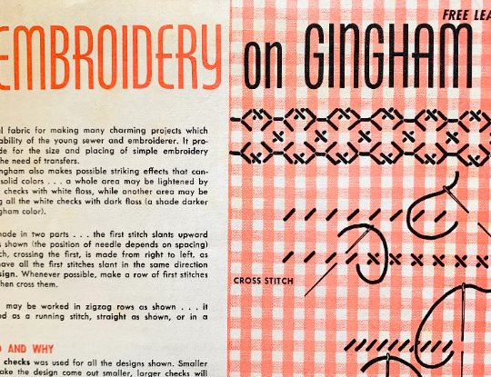 60s Chickenscratch Embroidery on Gingham Chicken Scratch Patterns Digital Downloadable PDF
