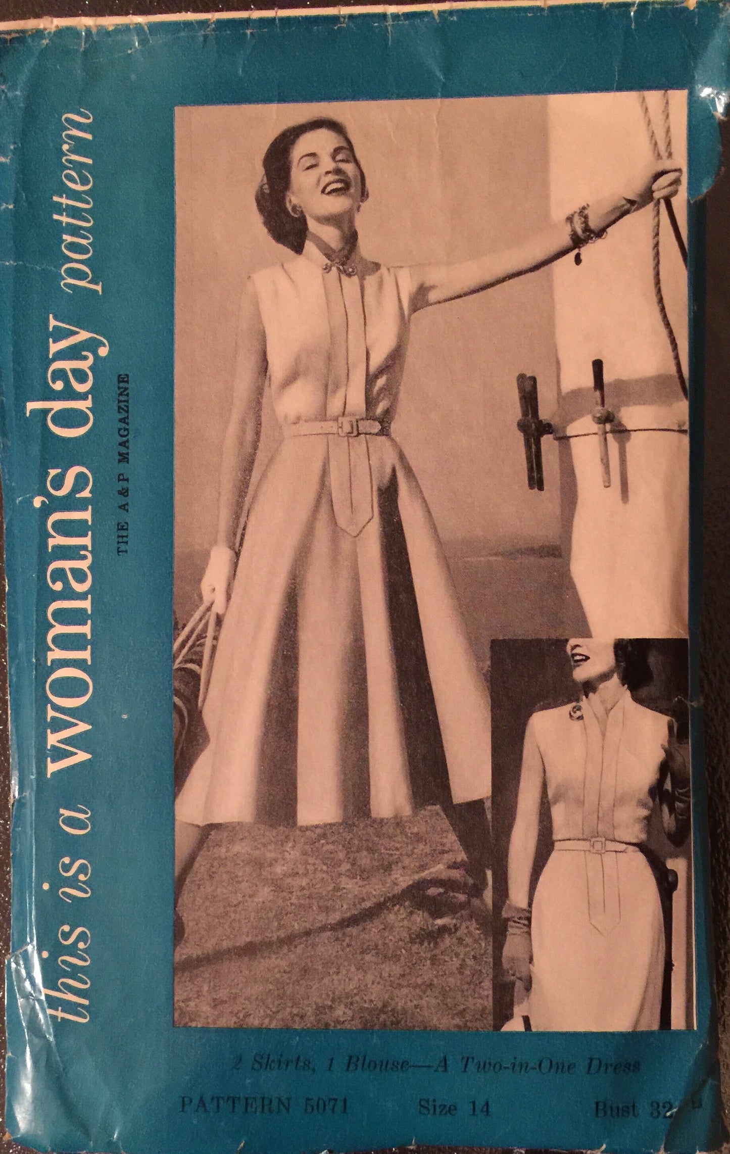 50s Pintuck Tailored Fitted Sleeveless Blouse Summer Top & Full Skirt Petite Vintage Sewing Pattern Womans Day 5071 B32