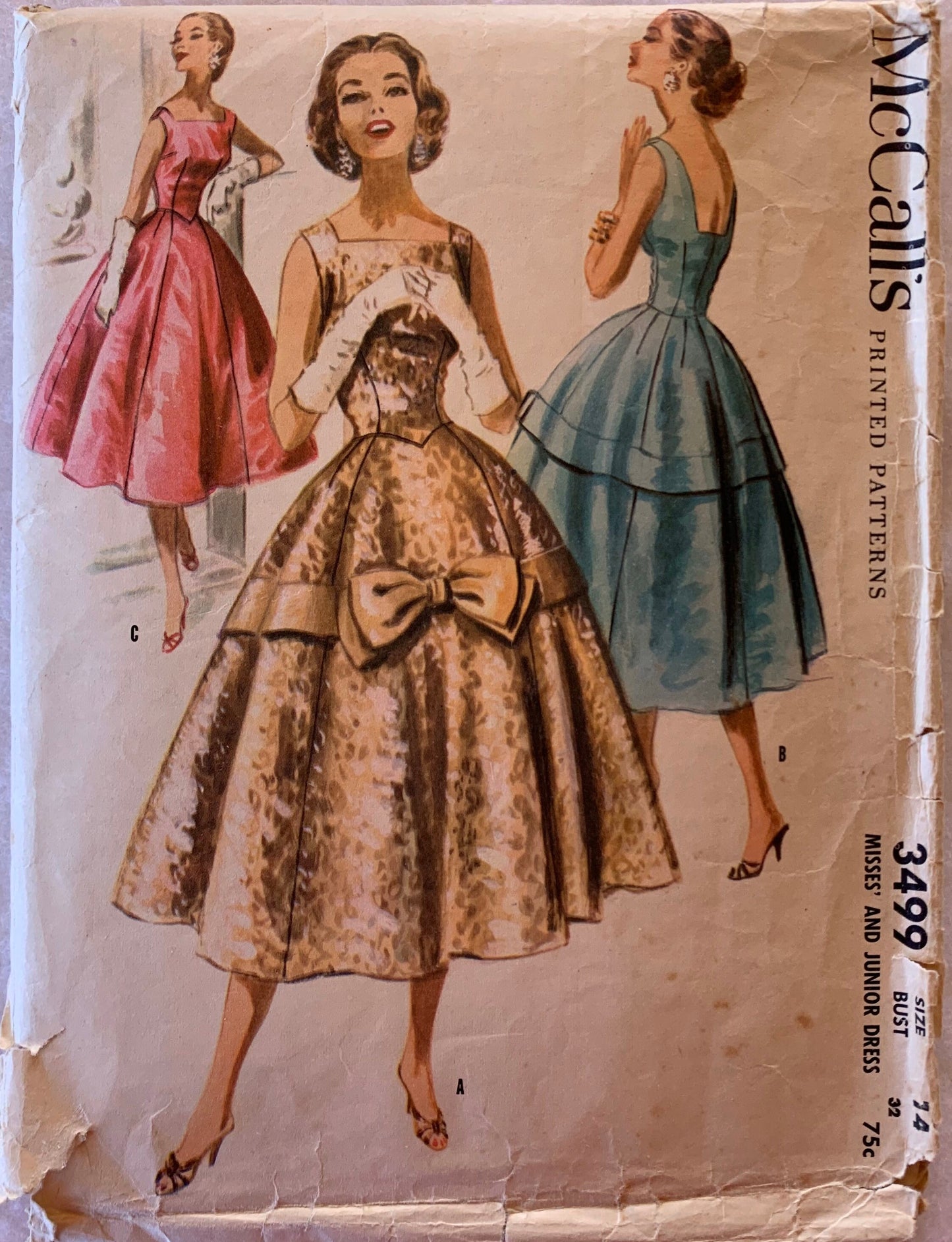 50s Fit N Flare Sleeveless Bow Trim Deep V Back Party Cocktail Dress Petite Sewing Pattern McCalls 3499 B32