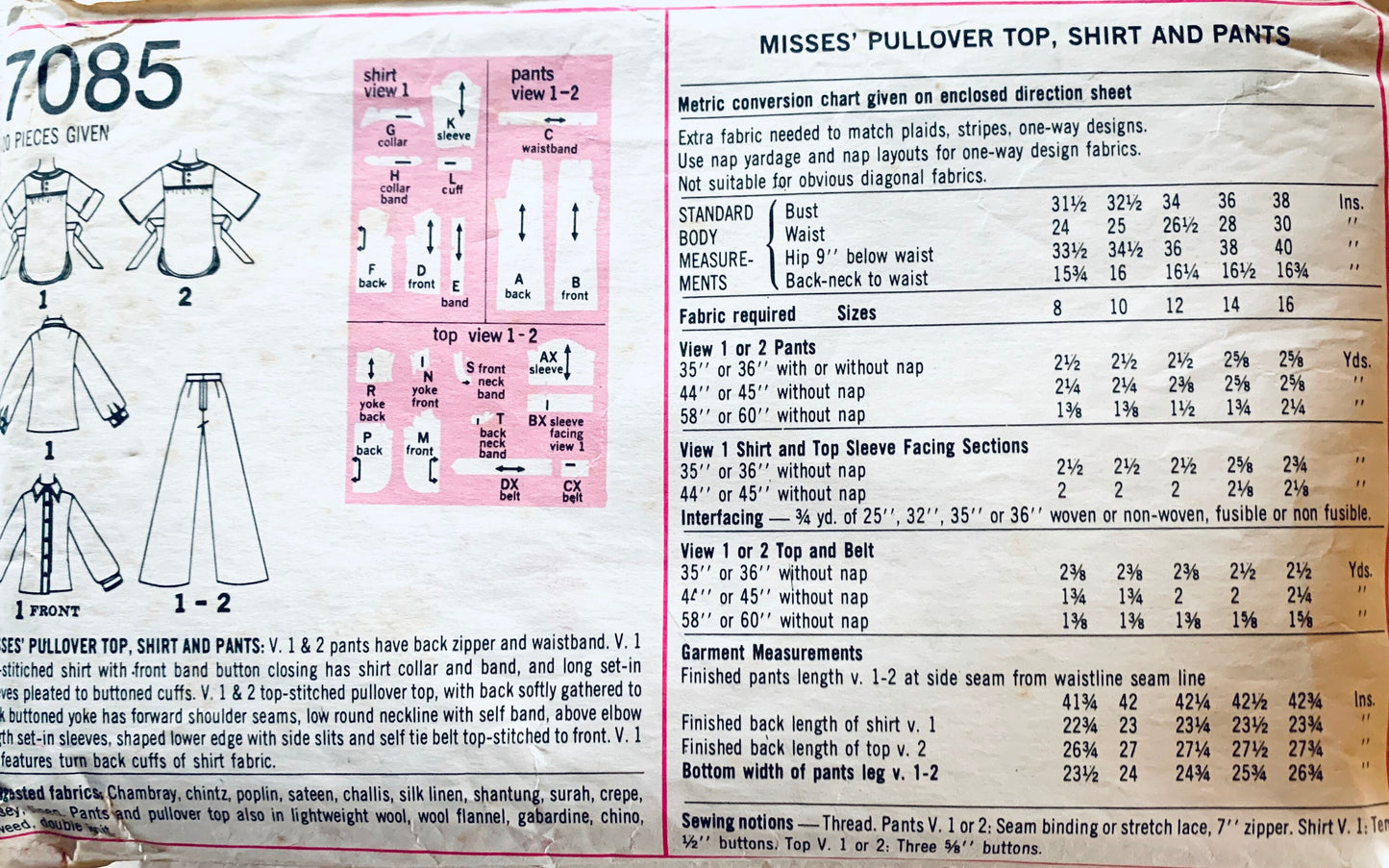 70s Pantsuit Tunic Top Pant Suit Flared Pants Womens Suit Vintage Sewing Pattern Simplicity 7085 B34