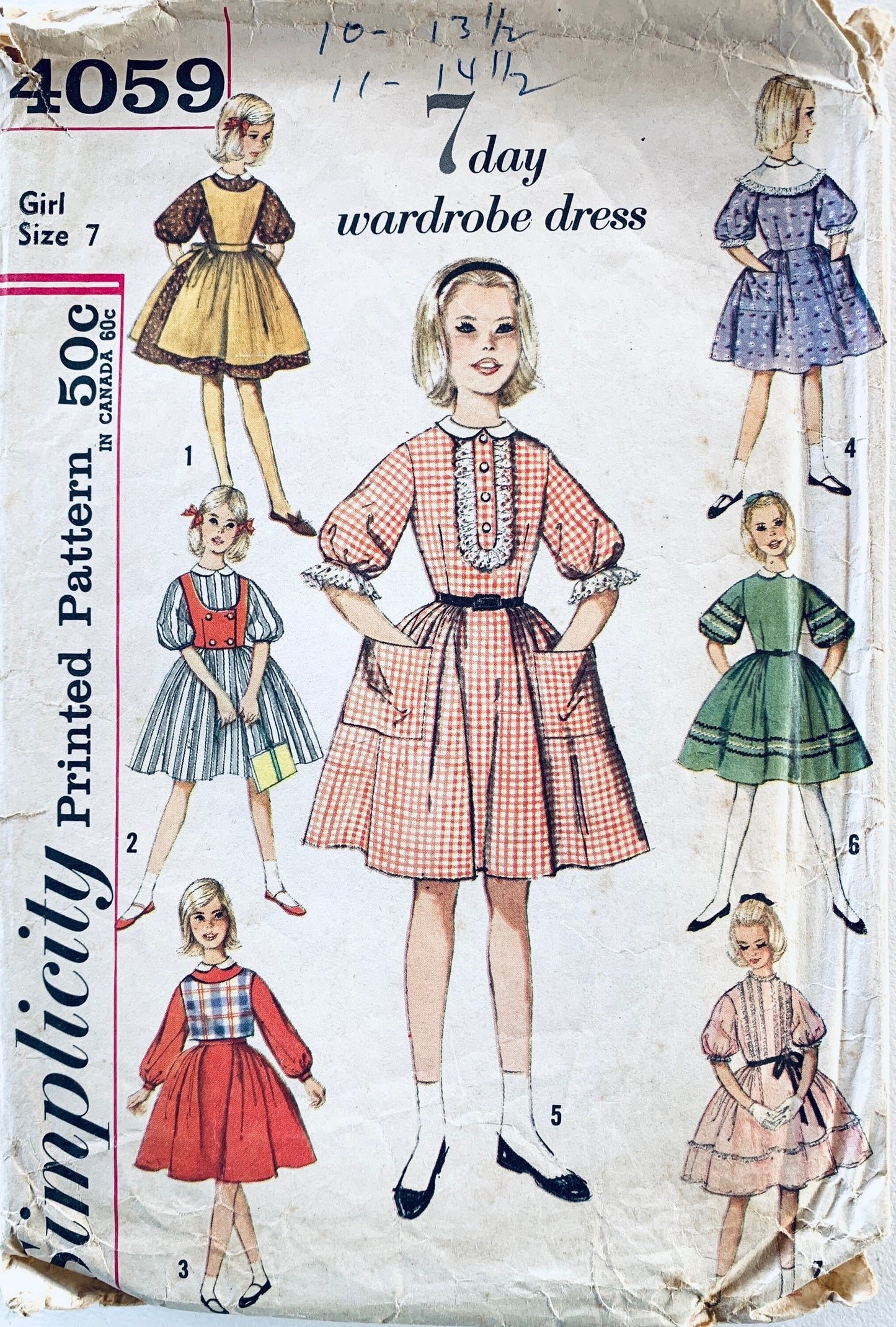 Girls 7 Day Wardrobe Dress Pattern Pinafore Dresses Fit N Flare Vintage Sewing Pattern Simplicity 4059 7