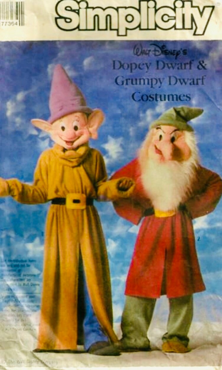 70s Dopey & Doc Dward Seven Dwarves 7 Dwarfs Licensed Disney Adult Costume Vintage Sewing Pattern Simplicity 7736 M