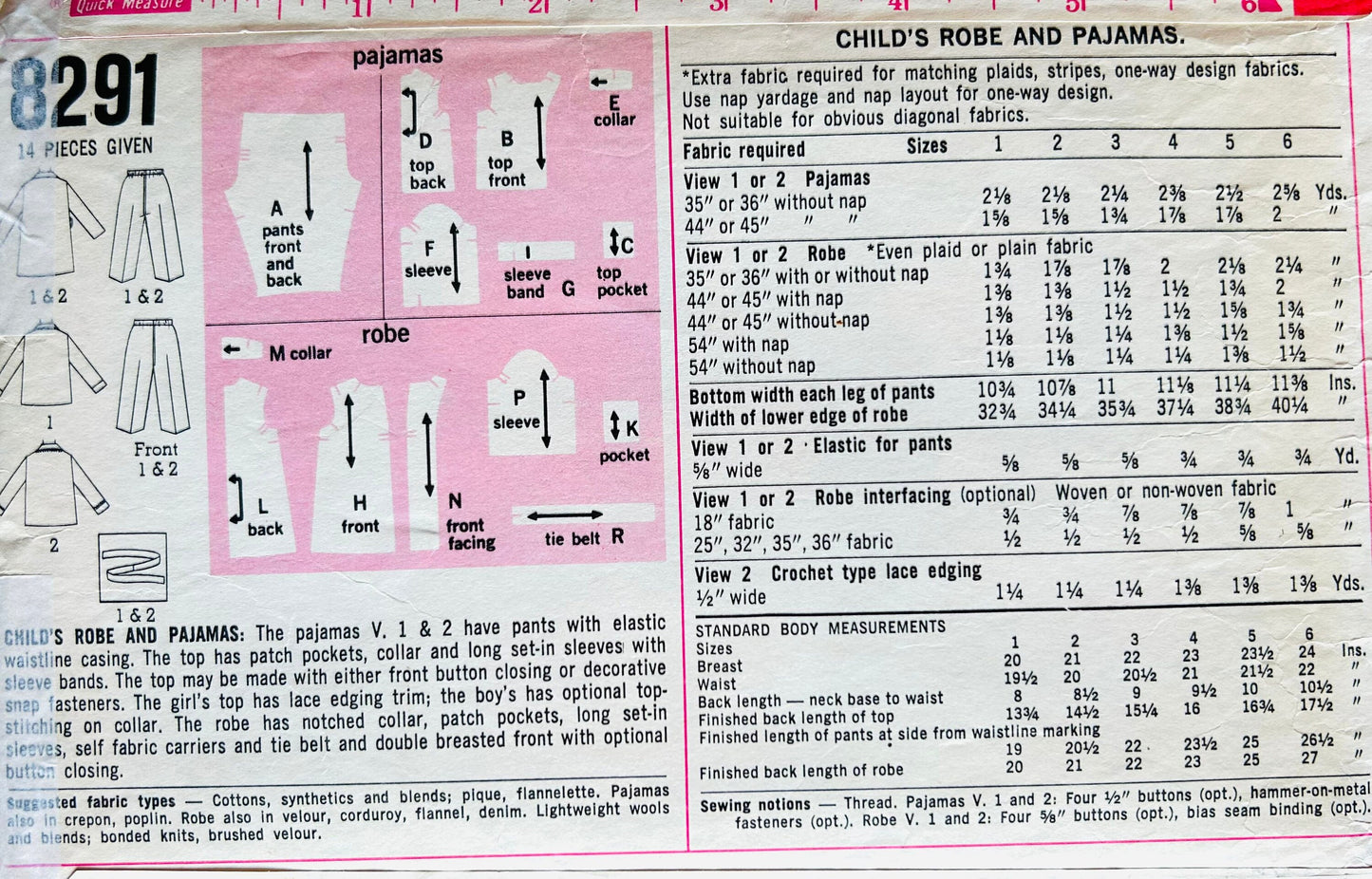 Kids Pajama Set Two Piece Pajamas & Bathrobe Boys Girls Vintage Sewing Pattern Simplicity 8091 Size 6