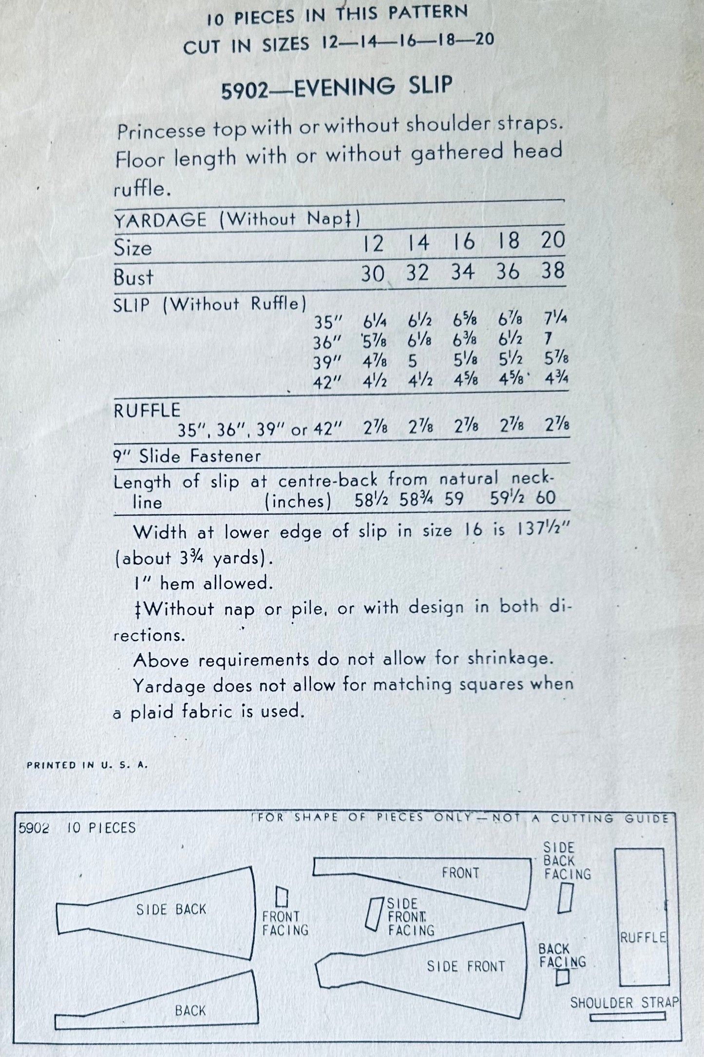 40s Strapless Maxi Evening Slip Full Princess Seam Slips Short or Long Length Lingerie Vintage Wounded Bird Sewing Pattern Vogue 5902 B32