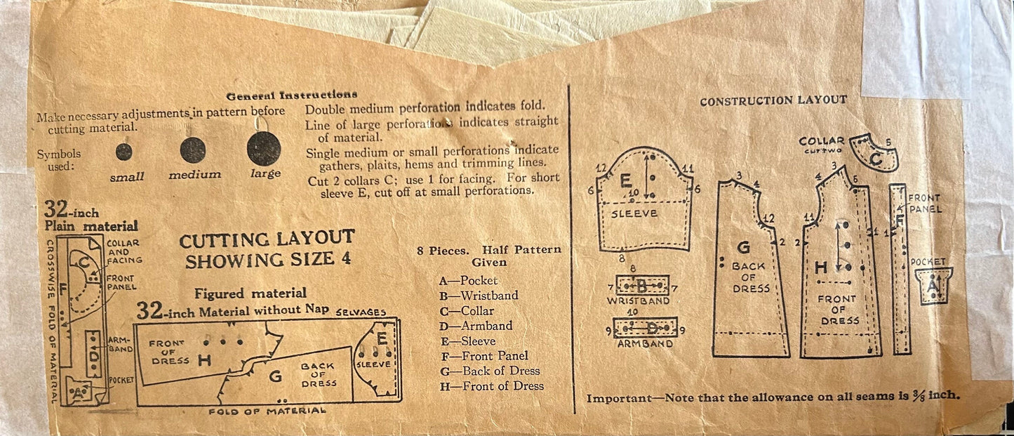 1920s Toddler Girls Pleated Long or Short Sleeve Dress Antique Sewing Pattern Excella E2725 Size 4