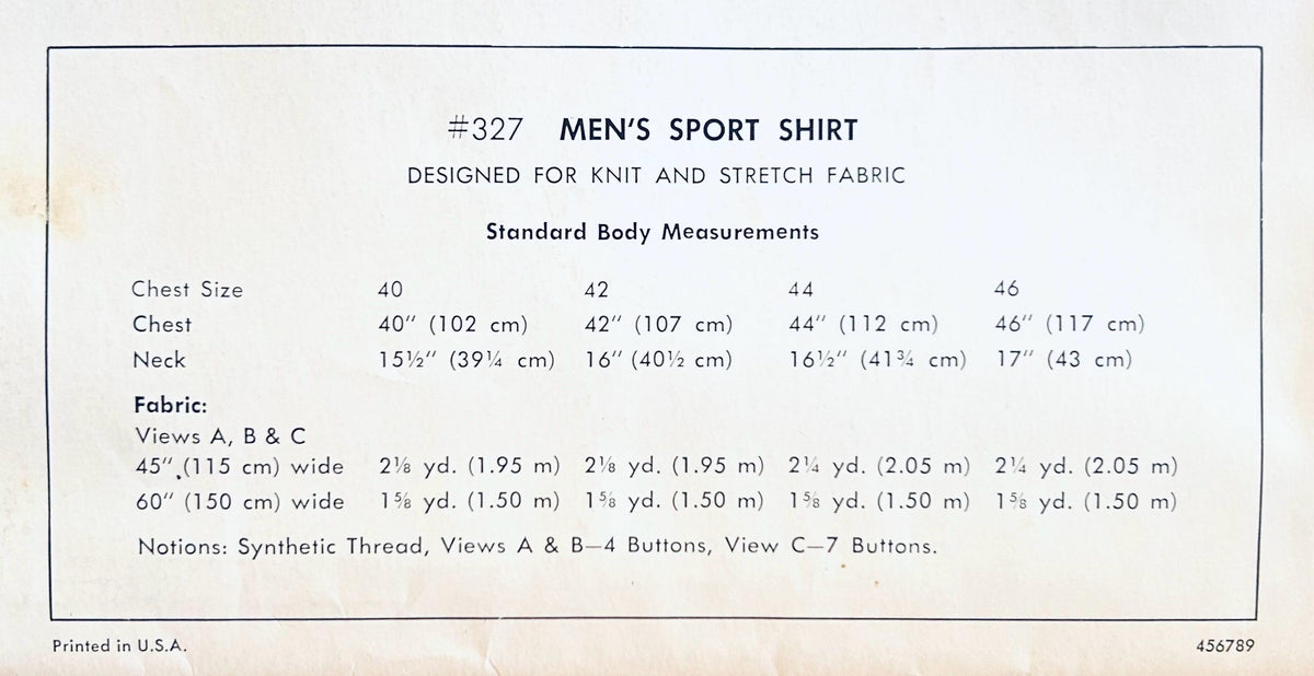 Mens Pullover Casual Short Sleeve Knit Fabric Sport Shirt Sewing Pattern Kwik Sew 327 XL