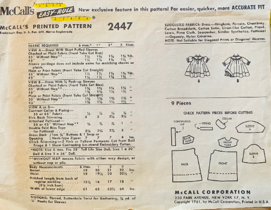 Baby Dress Designer Pattern by Helen Lee Infant Dresses McCalls 2447 Size 6 Months