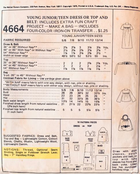 70s Boho Smock Top Hippie Pullover Shirt & Dress Top Handle Handbag Purse.EASY Petite Juniors Vintage Sewing Pattern McCalls 4664 B30