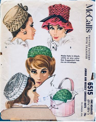 60s Pillbox Hat Millinery Smocked Hats Hatmaking Hat Making Vintage Sewing Pattern McCalls 6515