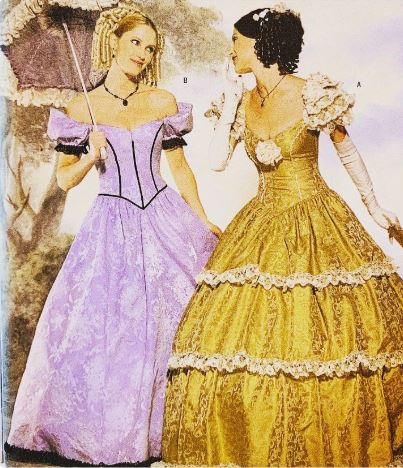 Antebellum Off Shoulder Civil War Era Hoop Dress Afternoon Gown Vintage Sewing Pattern Butterick P412 6195
