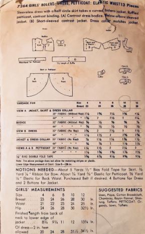 Girls Fit N Flare Party Dress w/ Matching Bolero & Petticoat Vintage Sewing Pattern Butterick 7264 10
