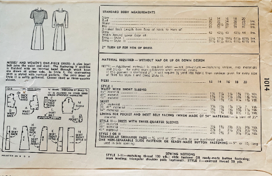 40s Day Dress w/ Cute Bow Trimmed Neckine & Pockets Vintage Sewing Pattern Simplicity 1014 B34