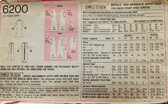 70s A Line Sleeveless Dress w/ Matching Coat Vintage Plus Size Easy Sewing Pattern Simplicity 6200 B38