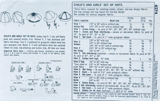 Kids Brimmed Hat Tam Jocky Cap Vintage Sewing Pattern Simplicity 6274 21 3/4"