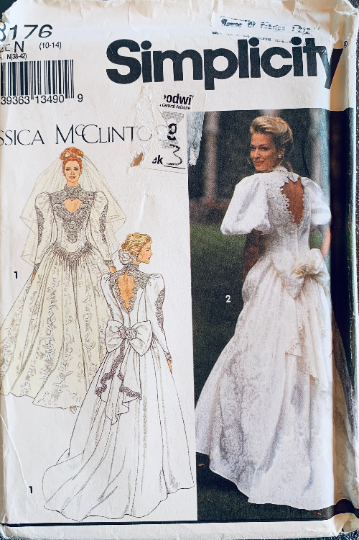 80s Backless Fit N Flare Wedding Gown Bridal Dress Jessica McClintock Designer Vintage Sewing Pattern Simplicity 8176 B34-38