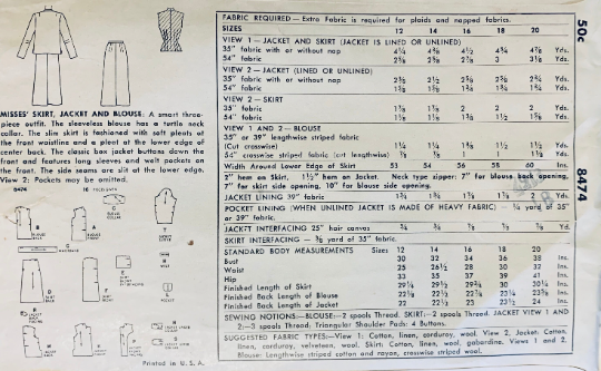 50s Pencil Skirt Curve Hugging Mankiller Blouse Sleeveless Shell Jacket Suit Petite WOUNDED BIRD Vintage Sewing Pattern Simplicity 8474 B32