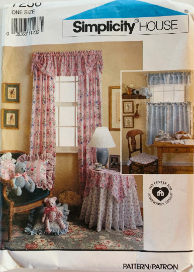 90s Home Decor Pattern Window Treatments Curtain Valance Teddy Bear & Cat Toys Sewing Pattern Simplicity 7256