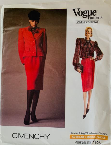 Womens Fitted Jacket Blazer Power Suit w/ Pussy Bow Blouse & Pencil Skirt Designer Givenchy Vintage Petite Sewing Pattern Vogue Paris Original 1925 B32