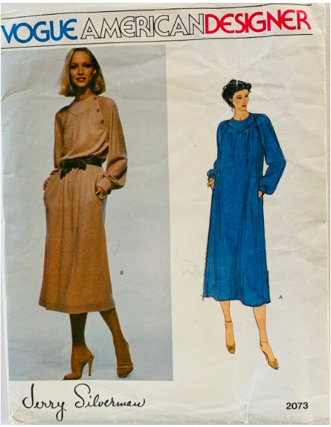 70s American Designer Jerry Silverman Asymmetrical Bodice Pullover Dress Petite Vintage Sewing Pattern Vogue 2073 B32