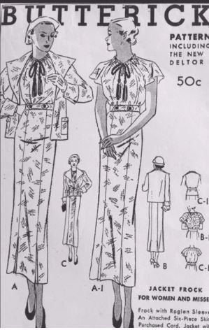 1930s Flutter Sleeve Dress Classic Feminine Vintage Shirtwaist Tie Front Frock Suit Plus Size Sewing Pattern Butterick 6243 B38
