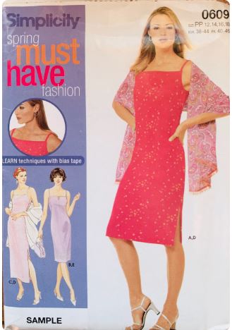 00s Womens Minimalist Chemise Slip Dress in 2 Lengths w/ Shawl Dress Sewing Pattern Simplicity 0609 12 14 16