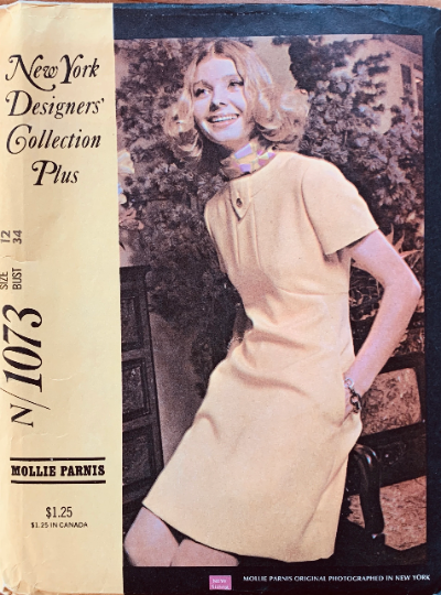 60s Shift Stewardess Dress w/ Pockets Designer Mollie Parnis Vintage Sewing Pattern McCalls 1073 B34