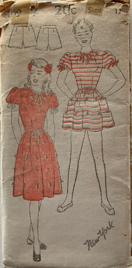 40s Juniors Dress High Waist Shorts Puff Sleeve Blouse w/ Tiered Overskirt Juniors Petite Vintage Sewing Pattern New York 109 B29 XXS