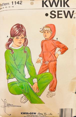 Kids Track Suit Hoodie Hoody w/ Kangaroo Pocket & Track Pants Athleisure Sweatshirt Vintage Sewing Pattern Kwik Sew 1142 8 10
