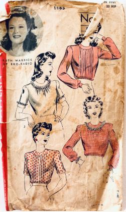 40s Womens Blouse Pintuck Bodice Neckline Options Pretty Tops Short Sleeve Long Sleeve Petite Vintage Sewing Pattern Hollywood Star Ruth Warrick 1165 B30