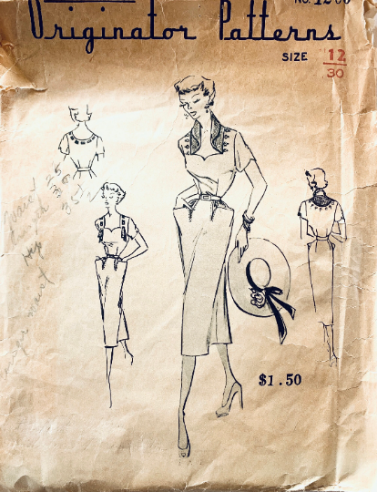 50s Sheath Dress w/ Sweetheart Neckline Pockets Matching Bolero Jacket Vintage Petite Sewing Pattern Fashion Originator 1200 B30