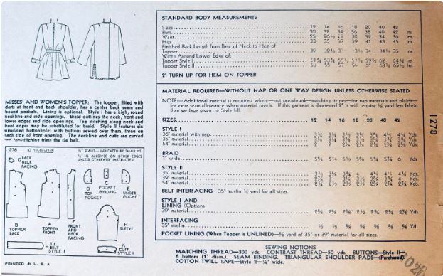 50s Long Winter Coat Straight Clutch Coats Vintage Petite Sewing Pattern Simplicity 1278 B32