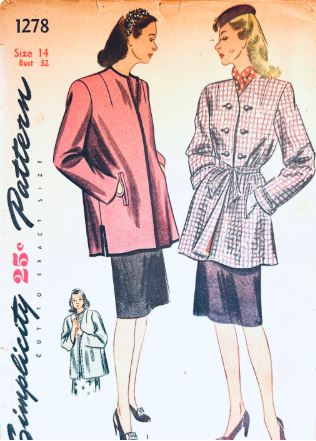 50s Long Winter Coat Straight Clutch Coats Vintage Petite Sewing Pattern Simplicity 1278 B32
