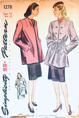 40s Topper Jacket Button Front Coat Petite Vintage Wounded Bird Sewing Pattern Simplicity 1278 B32