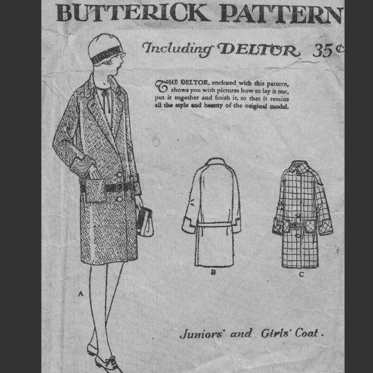 Antique Vintage 1920s Flapper Era Girls Drop Waist Notched Collar Coat Sewing Pattern Butterick 1291 Size 6