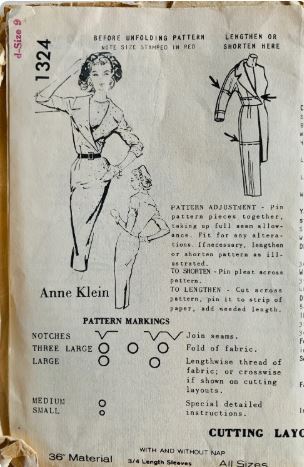 50s Fitted Bombshell Sheath Dress w/ Wide Collar Designer Anne Klein Vintage Petite Sewing Pattern Spadea 1324 B33