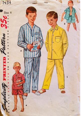 Toddler Boys 2 Piece Pajamas Set Pajama Pants in 2 Lengths Sleepwear Vintage Sewing Pattern Simplicity 1434  Size 4