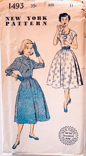 50s Juniors Shirtwaist Dress w/ Raglan Sleeves Neckline Options Fit N Flare Petite Dresses Vintage Sewing Pattern New York 1493 B29