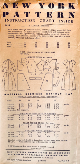 50s Juniors Shirtwaist Dress w/ Raglan Sleeves Neckline Options Fit N Flare Petite Dresses Vintage Sewing Pattern New York 1493 B29