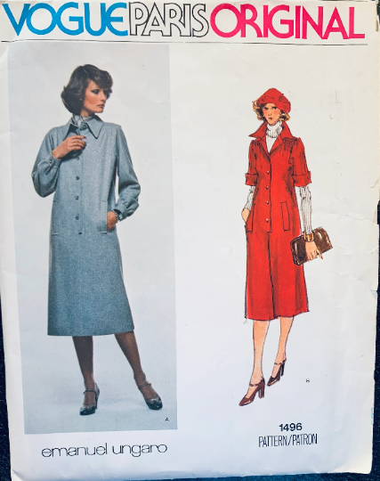 70s Loose Shirtwaist Dress Emanuel Ungaro Designer Petite Vintage Sewing Pattern Vogue Paris Original 1496 B32