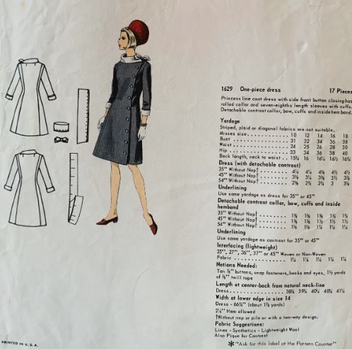 60s Mod Double Breasted Asymmetrical Wounded Bird Molyneux Designer Dress Petite Vintage Sewing Pattern Vogue 1629 B32