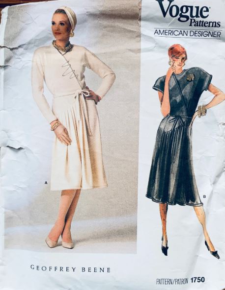 80s Surplice Faux Wrap A Line Dress Geoffrey Beene Designer Petite Vintage Sewing Pattern Vogue 1750 B31